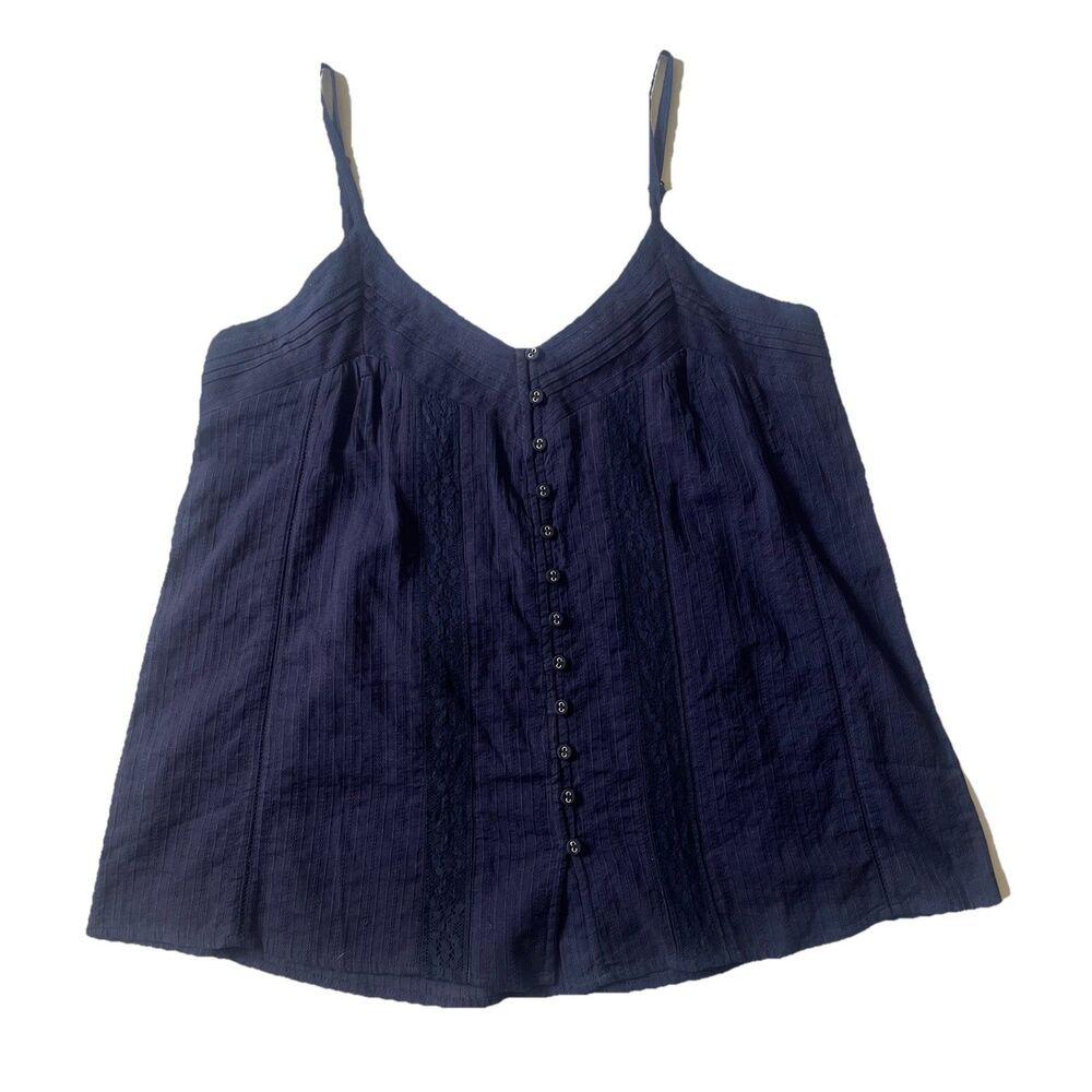 NEW Sundance Womens M Button Lace Pintuck Smocked BLUE Camisole Tank Top Strappy